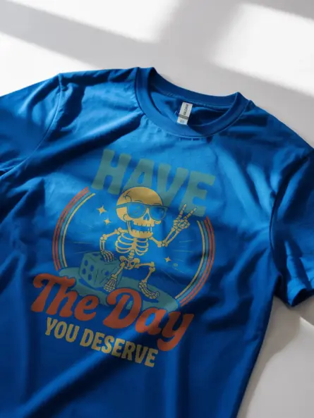Modeled royal blue shot – sarcastic vintage skeleton shirt