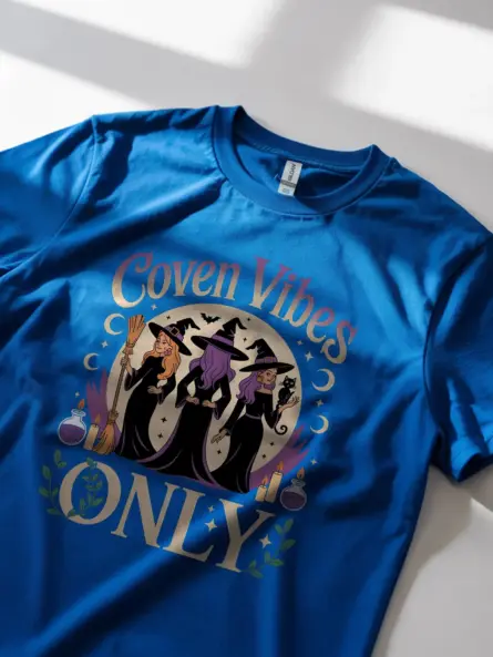 Lifestyle Trendy Royal Blue Coven Vibes Witch T-Shirt worn by group