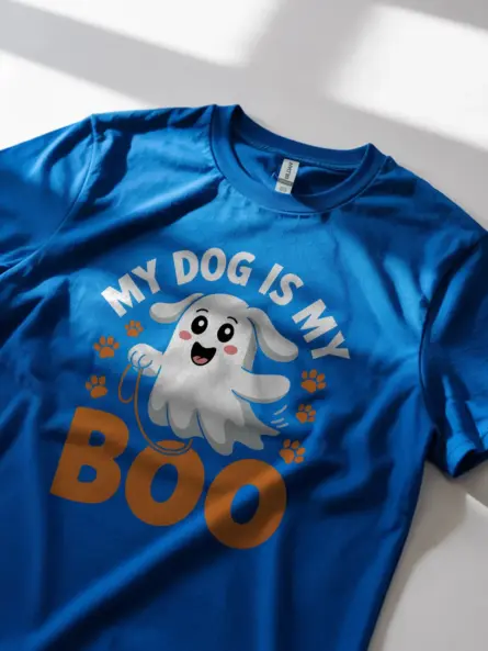 royal blue lifestyle shot my dog is my boo halloween t-shirt dog mom halloween