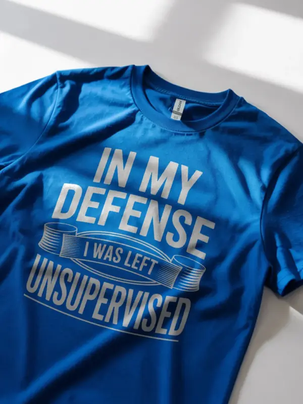 Royal Blue Shirt In My Defence I Was Left Unsupervised Funny Unsupervised T-Shirt Lifestyle Shot