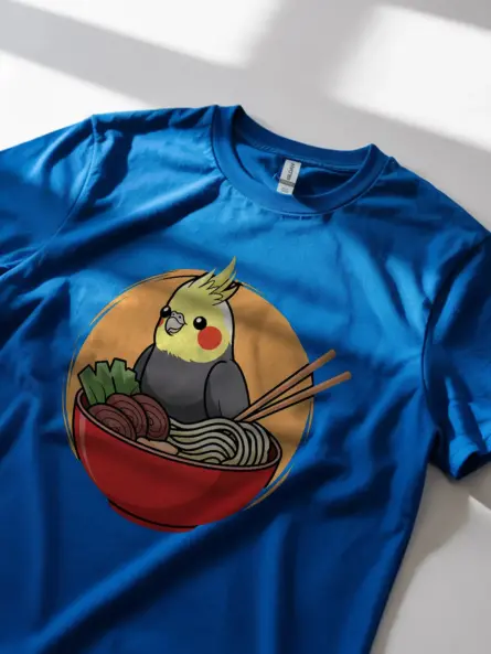 Whimsical Cute Cockatiel T Shirt – Ramen Bowl Kawaii Bird Tee - Image 11
