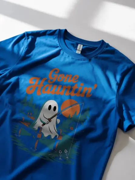 Cute Ghost Fishing Halloween Shirt – Gone Hauntin’ Retro Tee - Image 11