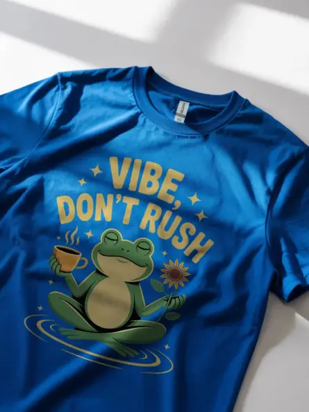 Meditating Frog Coffee T-Shirt – “Vibe Don’t Rush” Retro Cottagecore Style - Image 11