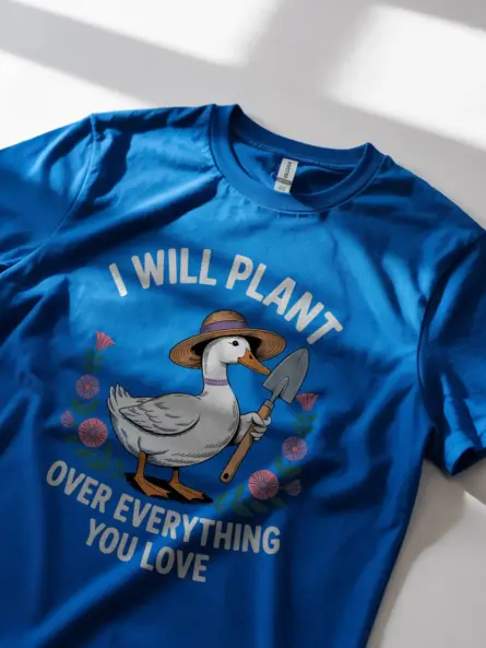 Whimsical Duck Gardening T-Shirt – Cottagecore Floral Plant Humor Tee - Image 11