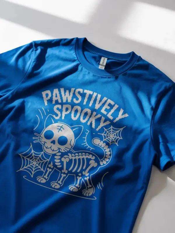 Royal Blue Shirt Pawstively Spky skeleton cat Halloween t-shirt