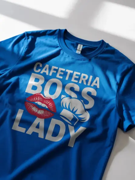 Cafeteria Boss Lady T-Shirt – Bold Lips & Chef Hat Design - Image 11