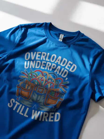 Funny Electrician T-Shirt Overloaded Underpaid Still Wired - Image 12