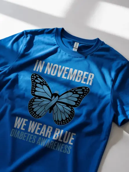 In November We Wear Blue Diabetes Shirt – Butterfly Awareness Tee - Image 8