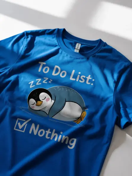Lazy Penguin T-Shirt for Introverts – “To Do List: Nothing” Funny Cartoon Shirt - Image 12