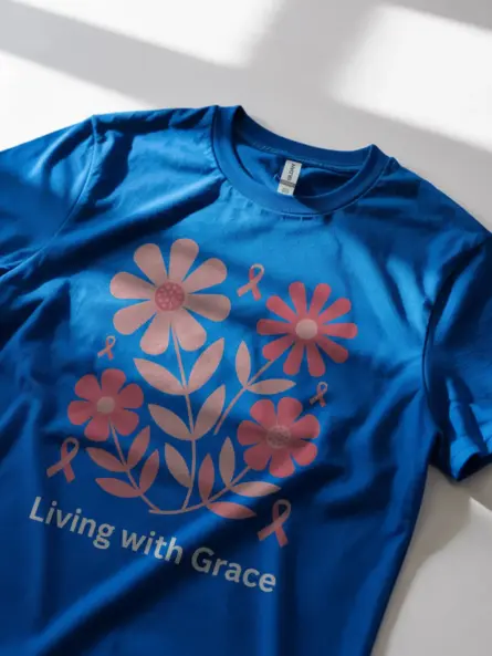 Elegant Living with Grace Breast Cancer Shirt – Floral Pink Ribbon Tee - Image 12