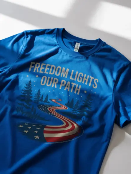 Powerful Patriotic American Flag Forest T-Shirt – Freedom Lights Our Path - Image 11