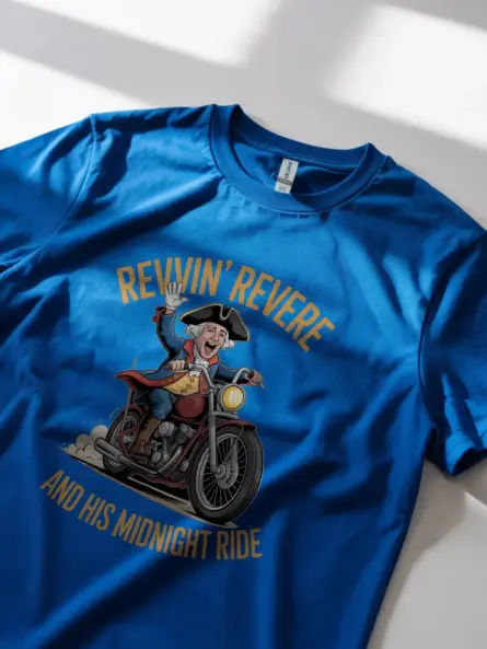 Bold Patriotic Motorcycle T-Shirt – Funny Revere Ride Graphic - Image 11