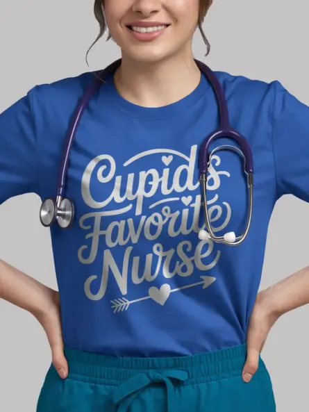 Royal Blue Valentine Nurse Shirt with Hearts
