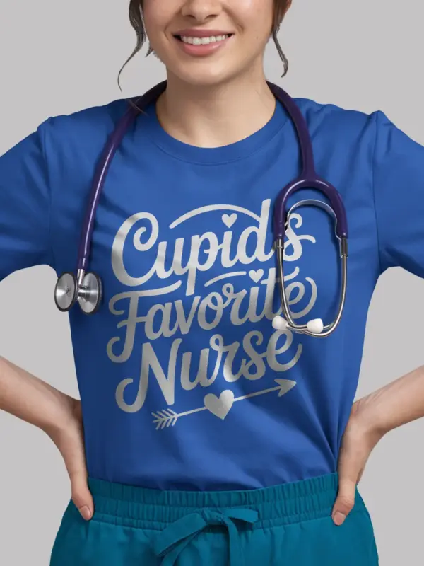 Royal Blue Valentine Nurse Shirt with Hearts