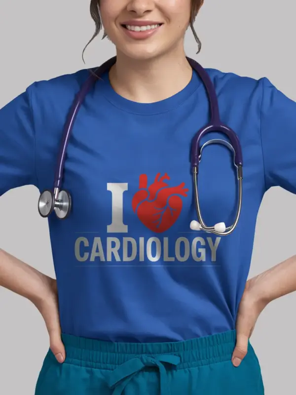 Royal Blue I Love Cardiology Shirt with Red Heart