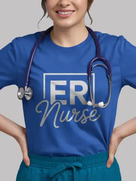 Royal Blue ER Nurse Shirt with Script Typography