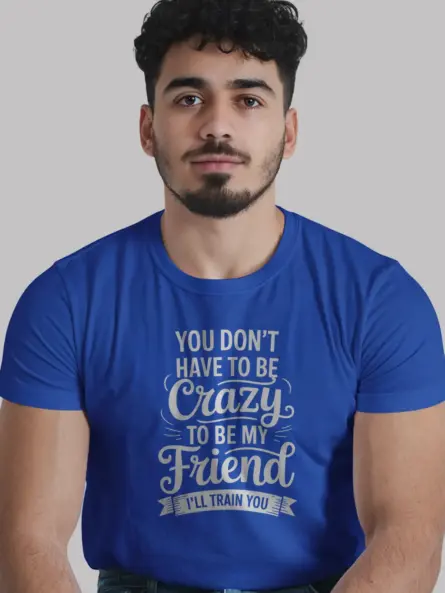 Unique friend gift idea tee in Royal Blue – styled photo