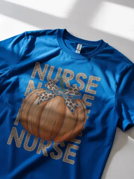 Pumpkin Nurse Shirt – Trendy Fall Tee with Leopard Bow Design - Image 11