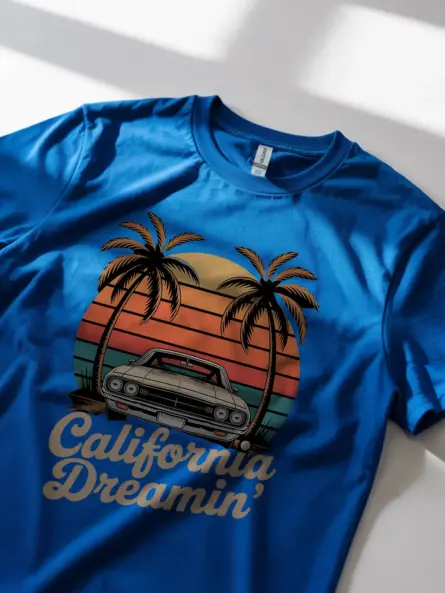 Retro California Dreamin Muscle Car T-Shirt - Image 11
