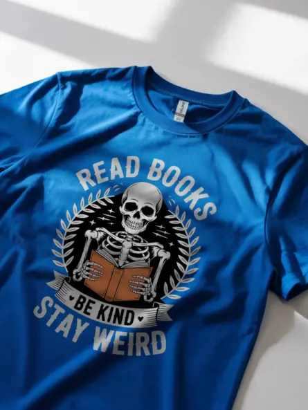 Skeleton Reading T-Shirt – Stay Weird, Read Books, Be Kind Tee - Image 11
