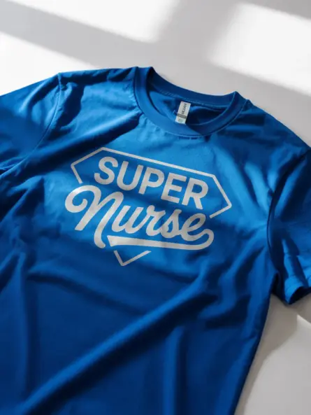 royal blue super nurse t-shirt lifestyle image with nurse gear