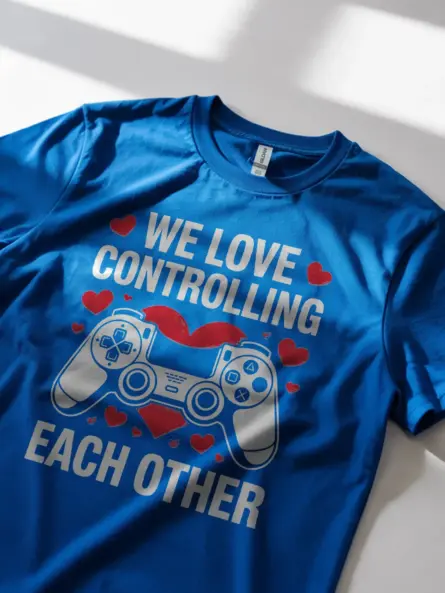 Gamer Couple PlayStation T-Shirt – We Love Controlling Each Other - Image 2