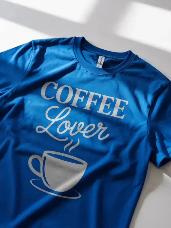 Royal Blue Better Coffee! LESS Bucks! affordable coffee lover tee front view