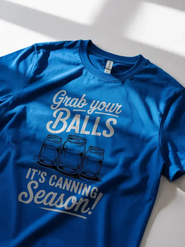 Royal Blue grab your balls canning season shirt front view