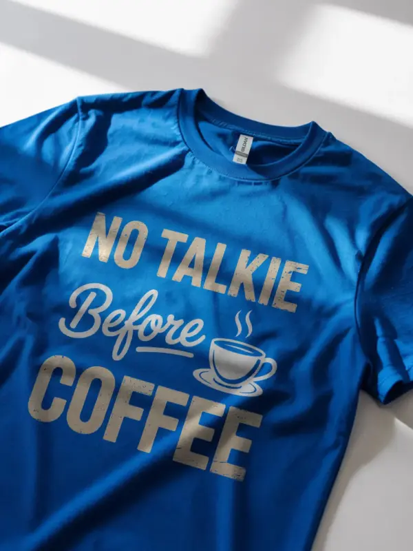 Royal Blue lifestyle view no talkie before coffee shirt funny introvert design