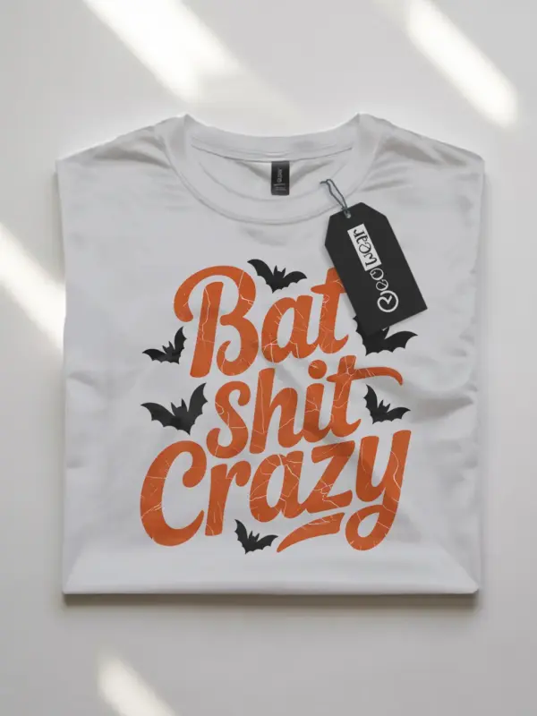 white flatlay Shirt – Bat Shit Crazy – funny bat Halloween t-shirt