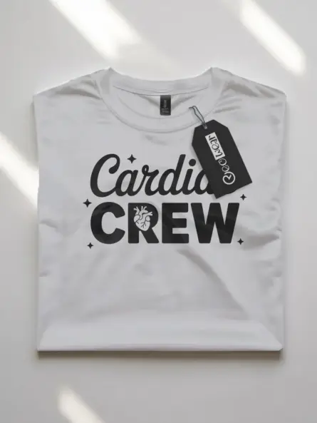 white cardiac crew shirt front view anatomical heart tee