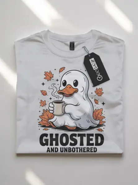white flatlay cute ghost coffee t-shirt