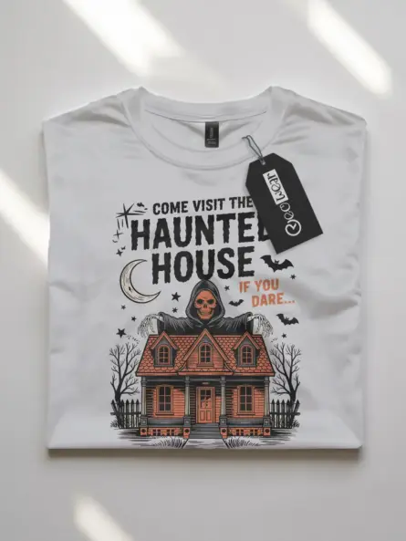 White front view – Come Visit Haunted House white vintage haunted house t-shirt