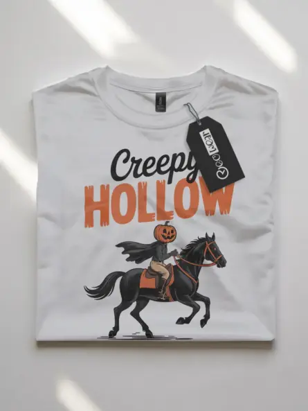 white flatlay front – spooky season vintage headless horseman t-shirt