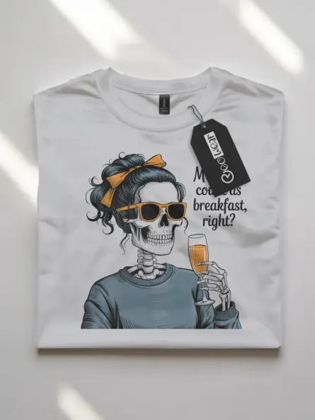 white flatlay sarcastic brunch skeleton t-shirt front style