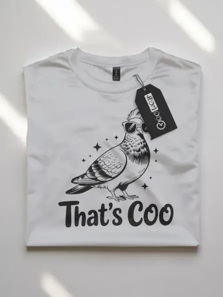 white flatlay That’s Coo pigeon design – funny pigeon t-shirt