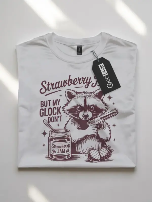 white flatlay Sweet But Will Throw Hands Shirt front print of raccoon