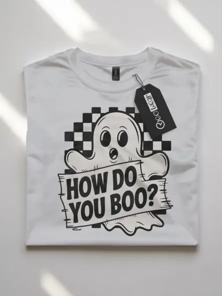 white flatlay front – spooky cute ghost Halloween t-shirt