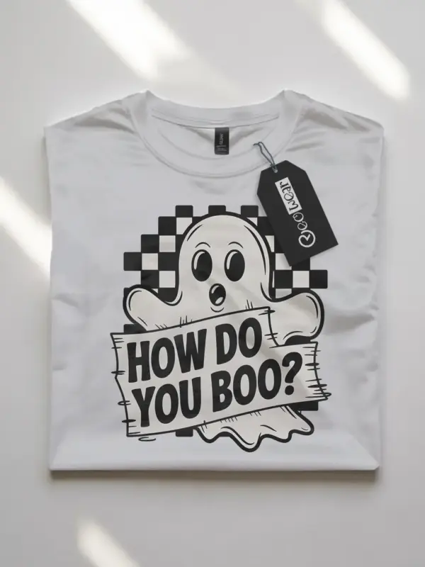 white flatlay front – spooky cute ghost Halloween t-shirt