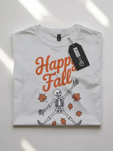 Front View white flatlay Happy Fall Shirt – Happy Fall Skeleton T-Shirt