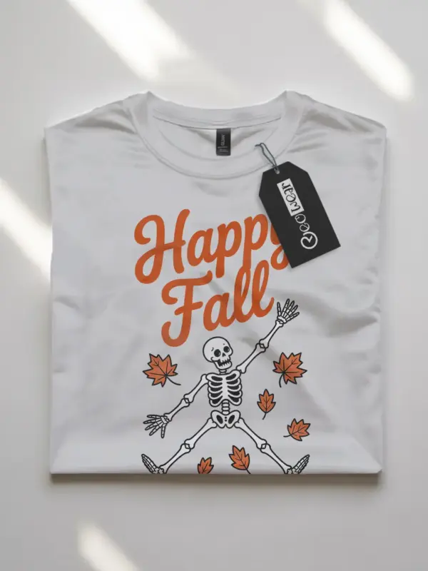 Front View white flatlay Happy Fall Shirt – Happy Fall Skeleton T-Shirt