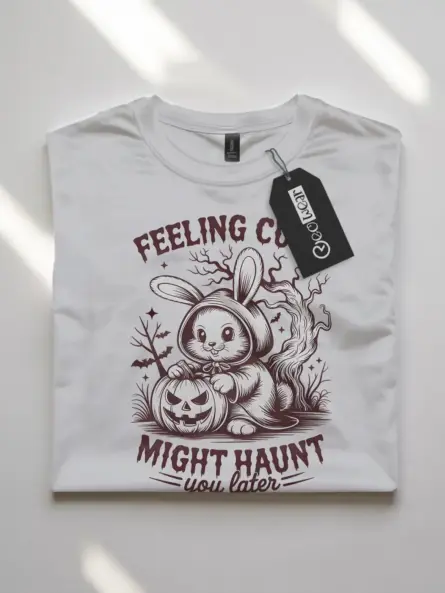 front – cute bunny Halloween shirt in white front view