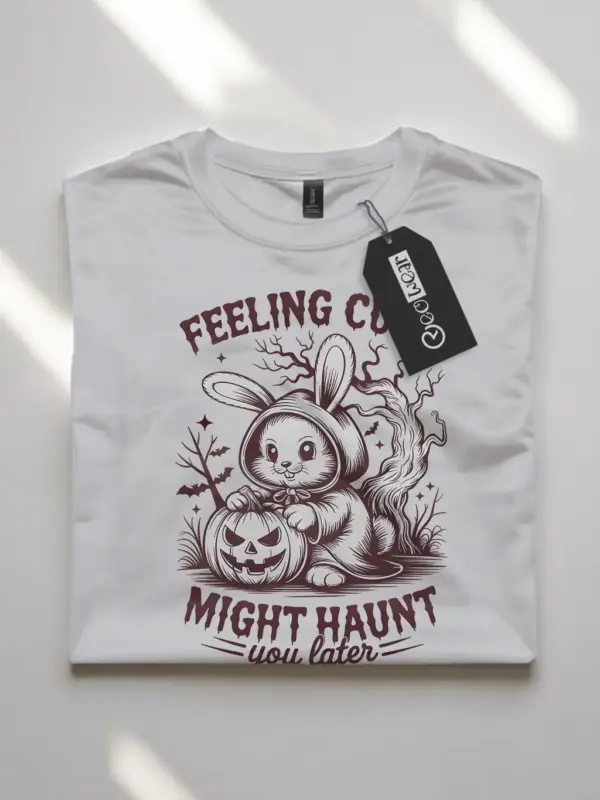 front – cute bunny Halloween shirt in white front view