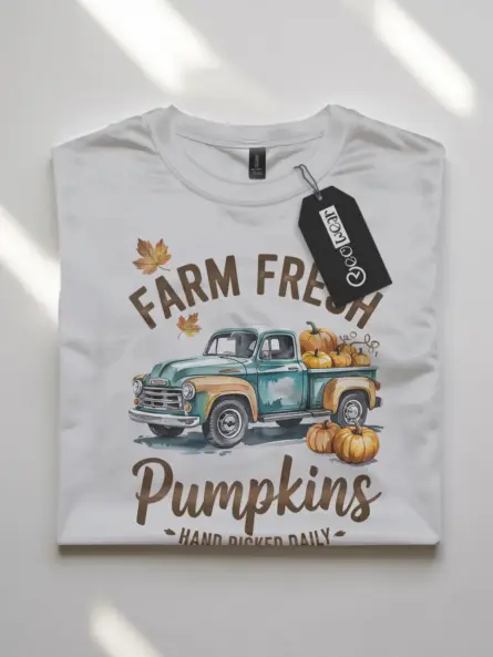 Farm Fresh Pumpkin Truck T-Shirt – Vintage Fall Harvest Tee - Image 10