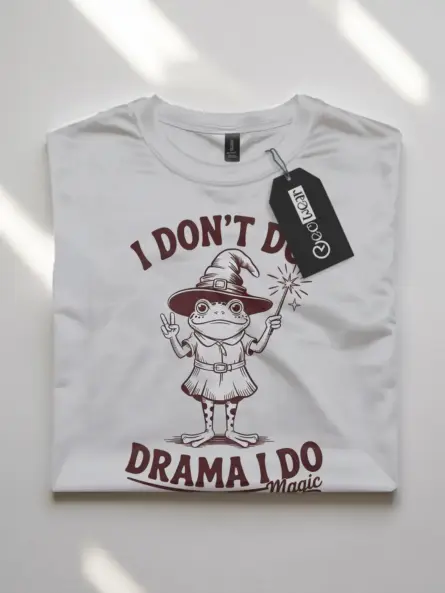 White front view – I Don’t Do Drama frog wizard t-shirt white
