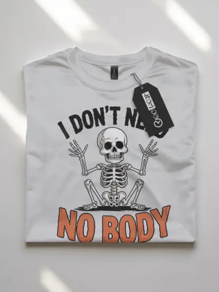 White front view – I Don’t Need No Body funny skeleton pun t-shirt white