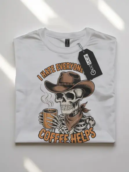 Grungy Skeleton Cowboy Coffee T-Shirt – Funny Anti-Social Vintage Tee - Image 10