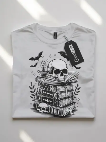 Haunted Library Skull T-Shirt for Bookworms & Dark Academia Fans - Image 10