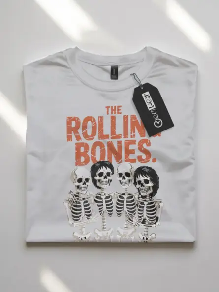 white flatlay – spooky parody design vintage Halloween rock band t-shirt