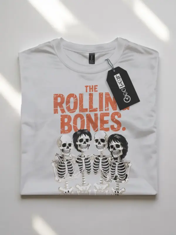 white flatlay – spooky parody design vintage Halloween rock band t-shirt